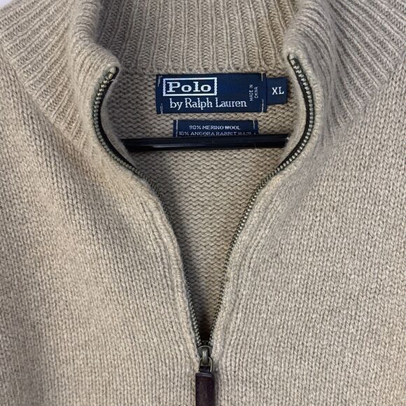 Polo Ralph Lauren 1/4 Zip Sweater XL Tan Light Brown Merino Wool Angora Vintage - Picture 11 of 12